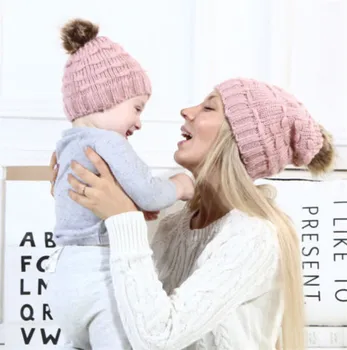 Mama Kūdikio Megzti Skrybėlę Bžūp 2020 Naujagimiui Moterų Žiemą Šilti Kailiniai Pom Bobble Nėrimo Kepuraitė Kepurės Kepurės Juoda Rausva Smėlio Pilka