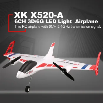 XK X520 RC 6CH 3D/6G RC Lėktuvo VTOL Vertikalaus Kilimo Žemės Delta Sparno RC Drone Fiksuoto Sparno Plokštumos Žaislas su Režimo Jungiklis LED Šviesos