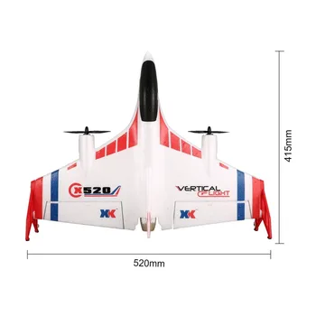 XK X520 RC 6CH 3D/6G RC Lėktuvo VTOL Vertikalaus Kilimo Žemės Delta Sparno RC Drone Fiksuoto Sparno Plokštumos Žaislas su Režimo Jungiklis LED Šviesos