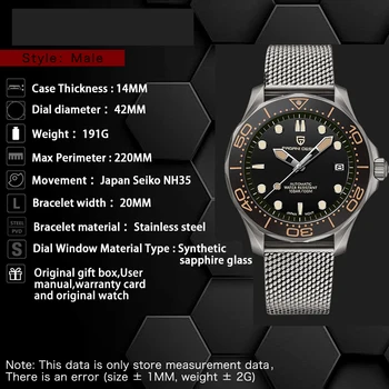 PAGANI DIZAINO 007 vyriški Mechaniniai Laikrodžiai Prekės Prabanga Tinklelio diržo Automatinis laikrodis Vyrams, Vandeniui Laikrodis Japonija NH35 Laikrodis vyras