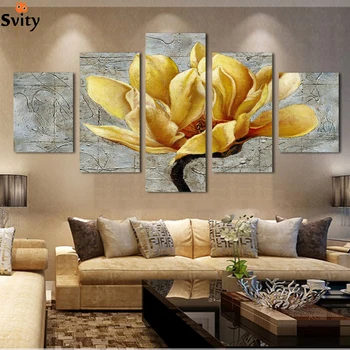Nemokamas pristatymas 5pieces/set tapybos drobės aukso orchidėja, gėlių aliejaus tapybai 3 gabalus sienos meno dekoratyvinis be rėmelio H094
