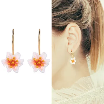 Asmenybės nišą ranka-dažytos emalio plona veido auskarai korėjos temperamentas paprasta šviežių gėlių ausies kabliuko auskarai