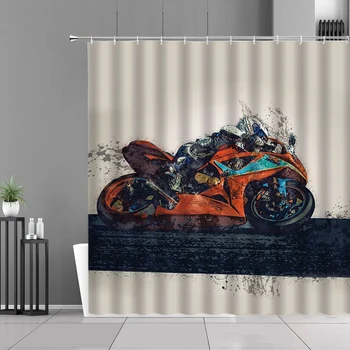 Retro Motociklų Dušo Užuolaidos Klasikinių Lenktynių Automobilio Modelis Vandeniui Vonios Užuolaidų Ekstremalus Sportas, Menas Namų Dekoro Sienos Medžiaga