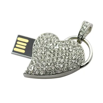 USB Flash Diskas 128GB Pen Ratai Pendrive Mielas Krištolo ir Deimantų Širdies Karoliai 8GB 16GB 32GB 64GB 2.0 Memory Stick 