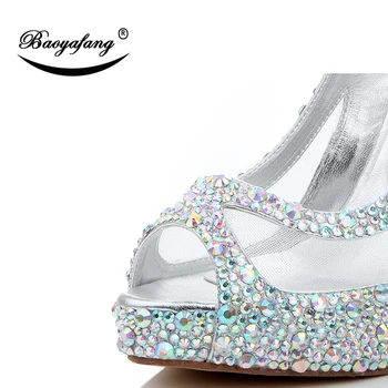 BaoYaFang 12cm Spalvotų kristalų Peep toe Moterų vestuvių batai Vasaros Žuvų Kojų mados batai moters aukštakulniai Platformos batai