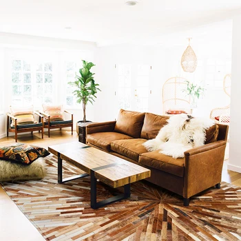Amerikietiško stiliaus prabangūs karvės odos kailinius kratinys kilimas, natūralios rudos spalvos dryžuotas kailio kilimas kambarį apdaila office kilimas