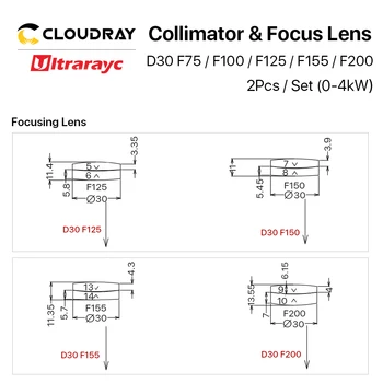 Ultrarayc Pluošto Lazeris Kolimatorius & Focus Lens D30 F75/F100/F125/F150/F200 2vnt/Komplektas už Raytools WSX Bodor Lazerio Galvutė BT240S ect