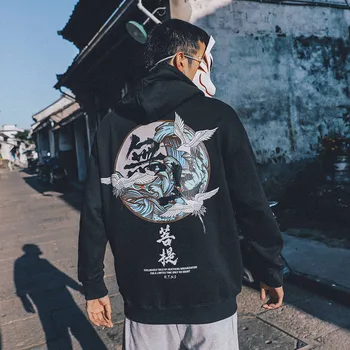 Japonų, Kinų Stiliaus Hoodies Streetwear Gobtuvu Palaidinukė Hip-Hop Blogio Velnias Spausdinti Hoodie Streetwear Vyrų Rudens Viršūnes Vyras