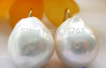 16MM baroko beveik apvalios baltos keshi atgimsta perlo auskaru