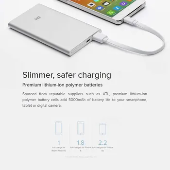 Originalus Xiaomi Mi Power Bank 5000 mAh Nešiojamas Įkroviklis Slim 5000mAh Powerbank Išorinę Bateriją, skirta iPhone Samsung 