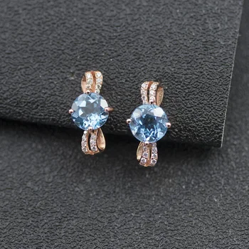 Anzogems gamtos mėlynas topazas stud auskarai 925 sterling silver rose aukso turas 7.0 mm akmuo fine jewelry moterų mergina dovana
