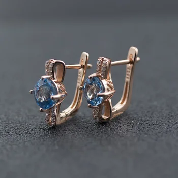 Anzogems gamtos mėlynas topazas stud auskarai 925 sterling silver rose aukso turas 7.0 mm akmuo fine jewelry moterų mergina dovana