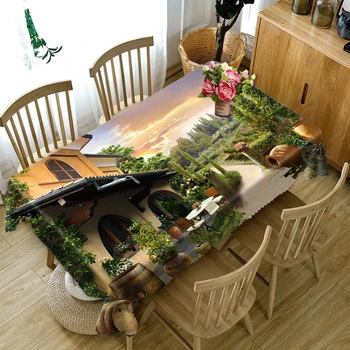 Aukštos Kokybės 3d Turas Staltiesė Miesto Gatvės Gėlių kraštovaizdžio Modelis Plaunamas Dulkėms Tirštėti Medvilnės Stačiakampio formos staltiesė
