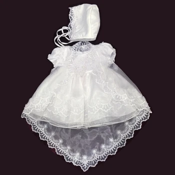 Nemokamas Pristatymas 3M-12M Medvilnės Pamušalu Kūdikių Krikšto Suknelės Siuvinėjimo Balta Kūdikių Suknelė Komunijai Organza Mergaitės Krikštynų Suknelės
