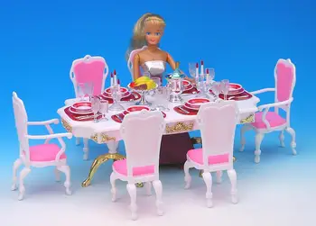 Originalus, valgomasis, barbie stalo restoranas pietų stalo kėdžių komplektas svajonių 1/6 bjd doll house baldų priedai žaislą dovanų