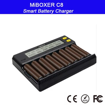 8 Slots MiBOXER C8 Pažangi Baterijų Kroviklis LCD Ekranas Li-ion LiFePO4 Ni-MH Ni-Cd AA 21700 20700 26650 18650 17670 RCR12