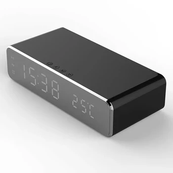Juodos ir Sidabro USB Skaitmeninis LED Stalinis Laikrodis-Žadintuvas Su Termometru, Belaidis Kroviklis, Skirtas Išmanusis telefonas
