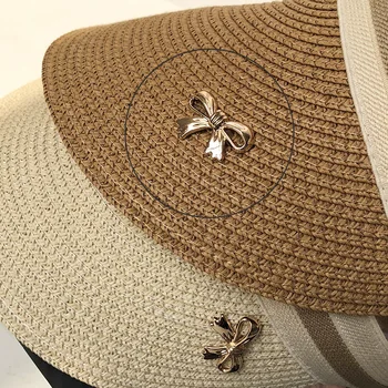 Naujas Geležies etiketės lankas Mados Moterų šiaudų skrybėlę Tuščias viršuje antis kalba skrybėlę bowknot žolės medvilniniai moteriški lauko kelionę į vasaros Skrybėlės