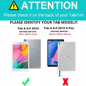 Įspaudas apversti odinis dėklas Samsung Galaxy Tab 8.0 2019 SM-T290 T295 T297 stovėti anti-rudenį Planšetinio kompiuterio dangtelis