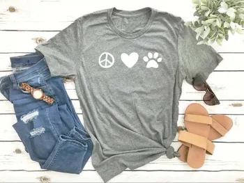 Taikos Meilės Šuniui Letena Atspausdintas T-Shirt Hipster visų šunų marškinėliai Atsitiktinis Šuo Mama Pilkos spalvos Drabužius, O-Kaklo Viršūnes Stilingas Grafikos Grunge Tee