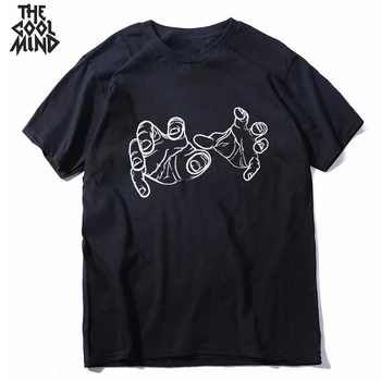 COOLMIND medvilnės kietas streetwear trumpomis rankovėmis vyrams marškinėliai atsitiktinis laisvas rankas spausdinti vyrų t-shirt o-kaklo marškinėlius vyrai tee marškinėliai