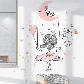 [shijuekongjian] Animacinių filmų Mergina Mėnulis Sienų Lipdukai 