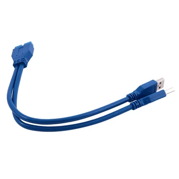 Mėlyna 2 Port USB 3.0 Type-A Male-20 Pin Header Vyrų Adapterio Kabelis Laido