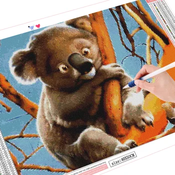 HUACAN kvadratiniu Diamond Tapybos Koala Gyvūnų Namų Puošybai Turas Siuvinėjimo Nuotrauką Amatų Mozaikos Meno Rinkinys