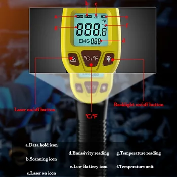 LCD Ekrano IR Infraraudonųjų spindulių Termometras Ne-Susisiekite su Skaitmeninės Pyrometer Temperatūros Matuoklis Point -50~600 Laipsniu Termometr