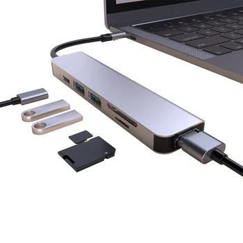 SD TF Keitiklis 6 1 HUB USB Tipas-C 2 USB3.0 HDMI PD Greito Įkrovimo Adapteris, skirtas Namų Kompiuterio Saugumą Dalys