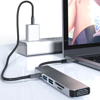 SD TF Keitiklis 6 1 HUB USB Tipas-C 2 USB3.0 HDMI PD Greito Įkrovimo Adapteris, skirtas Namų Kompiuterio Saugumą Dalys
