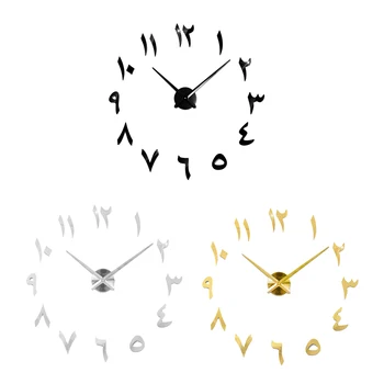 Sieninis Laikrodis 3D arabiškais Skaitmenimis Veidrodis Lipdukai Išjungti Žiūrėti 