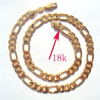 18 k Auksinis AUTENTIŠKA APDAILA antspaudu 10mm bauda Figaro Grandinės necklac