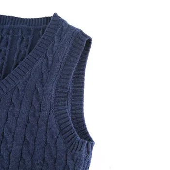 Moterų V-Kaklo Kabelis Megzti Gilets rankovių Megztinis Tank Marškinėliai Megztinis palaidi tinka skara megztinis megztinis liemenė vienodas megztinis