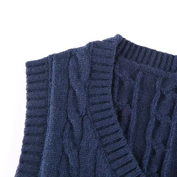 Moterų V-Kaklo Kabelis Megzti Gilets rankovių Megztinis Tank Marškinėliai Megztinis palaidi tinka skara megztinis megztinis liemenė vienodas megztinis