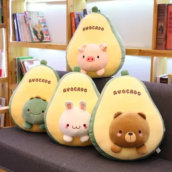 Naujas mielas pliušinis žaislas vaisių pagalvę avokado braškių, ananasų-bananų transformuota gyvūnų serijos pagalvė pagalvėlės, lėlės apdailos gif
