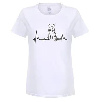 Moterų Mergina širdies Plakimas Arklių T Shirts Vasaros Stiliaus trumpomis Rankovėmis Medvilnės Mielas Jojimo Arklys Moteris marškinėliai Moteriška Tee Viršūnes OT-606