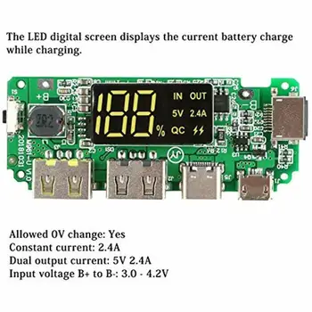 4pcs Daugiafunkcį 186 50 Ličio Baterija Lenta Su Apsauga Dual USB 5V 2.4 Mobiliojo Galia Banko Baterijos Kroviklis PCB DIY LED