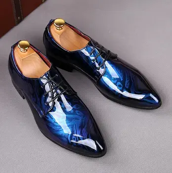 Naujas populiarus Laisvalaikio Mens Batai blizgučiai royal blue print Butas Oficialų Oxfords Vestuvių Vakaro Suknelė, batai Sapato Socialinės Masculino