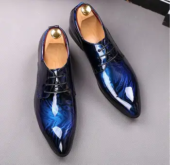 Naujas populiarus Laisvalaikio Mens Batai blizgučiai royal blue print Butas Oficialų Oxfords Vestuvių Vakaro Suknelė, batai Sapato Socialinės Masculino