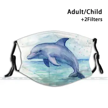 Delfinų Akvarelė 3d Spausdinimo Daugkartinio naudojimo Burnos Kaukę, Plaunamas Filtras Stabdžių Dulkių Veido Kaukė Delfinų Akvarelė Akvarelė