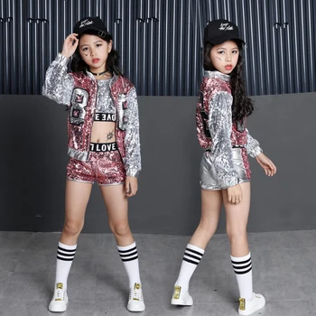 Hip-Hop Vaikų Mergaičių China Sportinių Šokių Kostiumai Gatvės Dėvėti Liemenę, Šortai, Striukės Drabužių Nustatyti Šiuolaikinio Džiazo Šokių Spektaklis