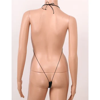 Moterų Karšto Seksualus apatinis Trikotažas Blizga Metalo Apynasrio Backless Mini Micro String Timpa Monokini maudymosi Kostiumėliai Paplūdimio Erotika Bodysuit