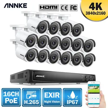 ANNKE 16CH 4K Ultra HD POE Tinklą, Vaizdo Apsaugos Sistemos 8MP H. 265 NVR Su 16X 8MP Neperpučiamas IP Kameros VAIZDO Stebėjimo Komplektas