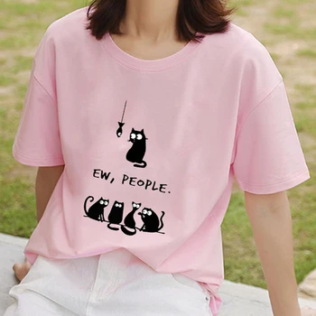 Funny Cat su Kauke Spausdinti Rožinė Moterų marškinėliai Derliaus Moterų Marškinėlius Kawaii Raidžių Famale T-Shirt Estetinės Derliaus Femme Tees