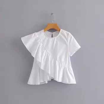 2019 moterų korėjos saldus kietosios spalvos, raukiniai, atsitiktinis, nereguliarus palaidinė marškinėliai moterims trumpomis rankovėmis blusas vasaros baltos viršūnės LS3883