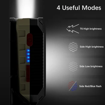 Nešiojamų COB Darbą, Šviesos, atsparus Vandeniui T6 LED Žibintuvėlis USB Įkrovimo Kempingas Žibinto su Galios Ekrano Apačioje Magnetas Dizainas