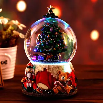 Derva Music Box Krištolo Rutulį Sniego Gaublys Su Stiklo Žibintai Dovana Su Garsiakalbio Verpimo Kalėdų Medžio Amatai Darbastalio Apdaila