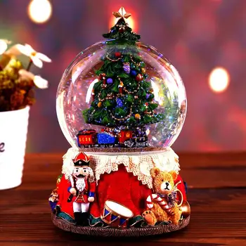 Derva Music Box Krištolo Rutulį Sniego Gaublys Su Stiklo Žibintai Dovana Su Garsiakalbio Verpimo Kalėdų Medžio Amatai Darbastalio Apdaila