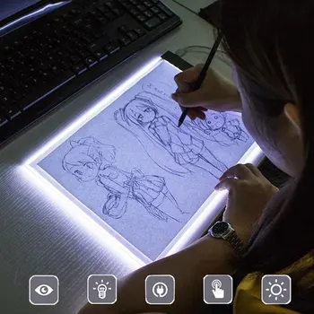 A5 USB Powered Ultra-plonas LED Piešimo Lenta Bloknotas Animacija Sekimo šviesdėžės Švieslentę Tablet Tuščią Drobė 3 lygio Tamsos Vietoje